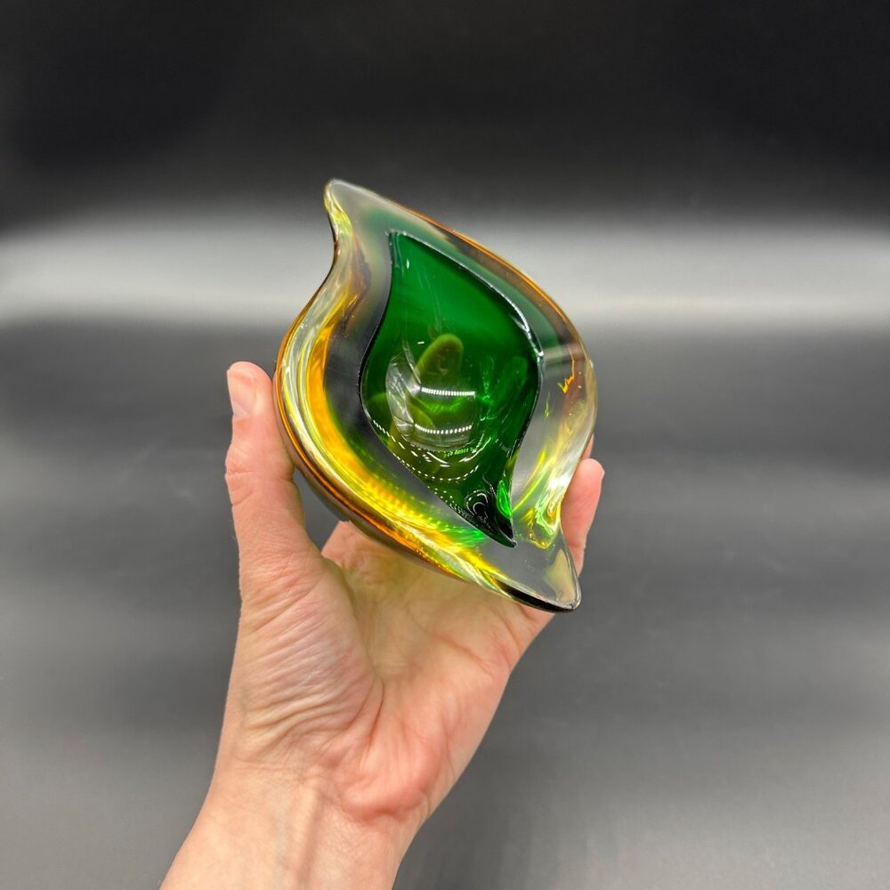 Murano Sommerso Green Amber Art Glass Bowl Vintage Italian Dish Mid Century - Picture 12 of 12